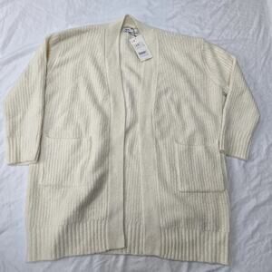 New Zara Chunky Knit Oversized Cream Pocket Cardigan Sweater